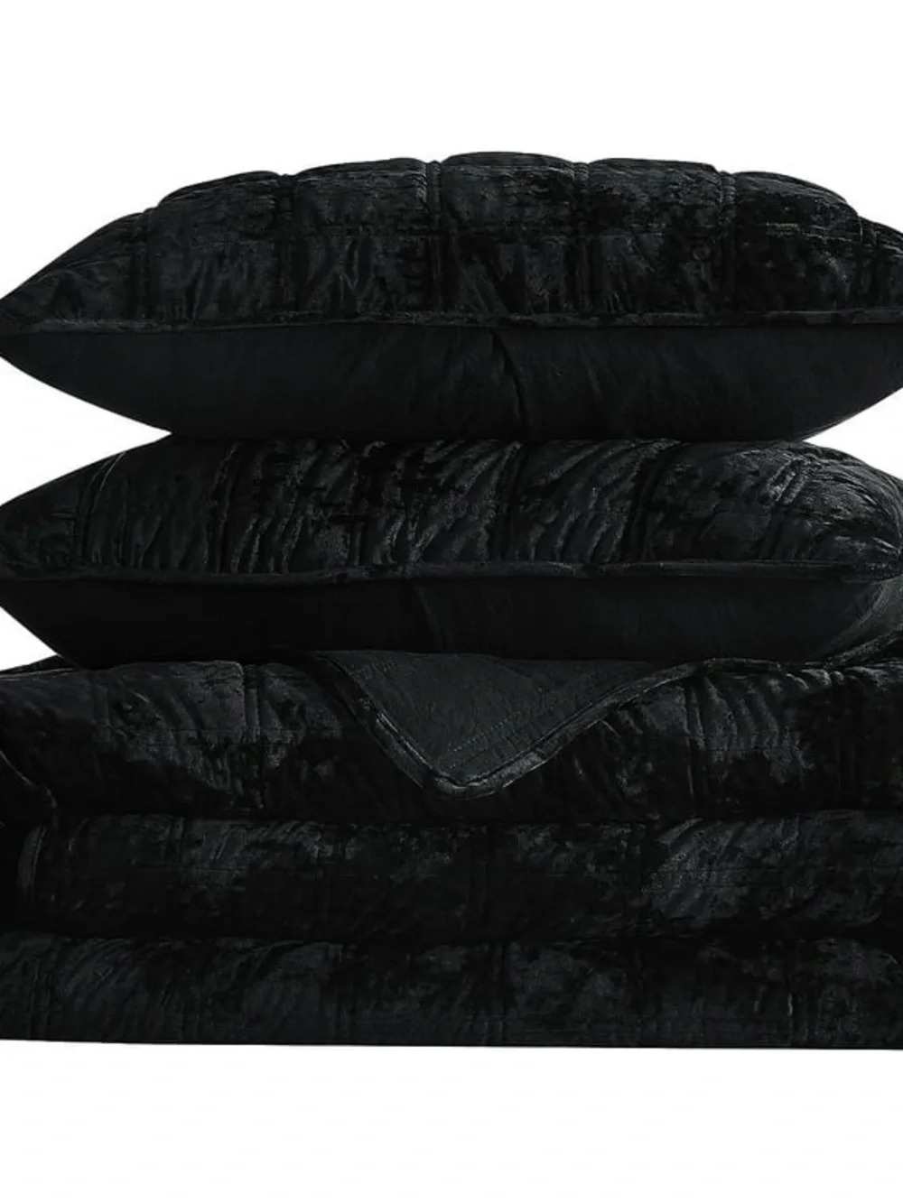 Plush Velvet Quilted Queen 3 piece quilt Set - Black